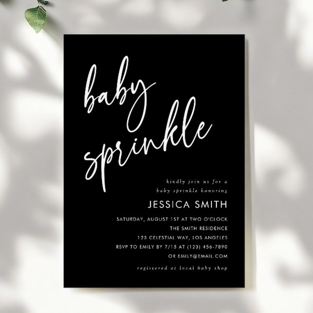 Invitation Élégante Baby Sprinkle Minimaliste Noire (Créateur téléchargé)
