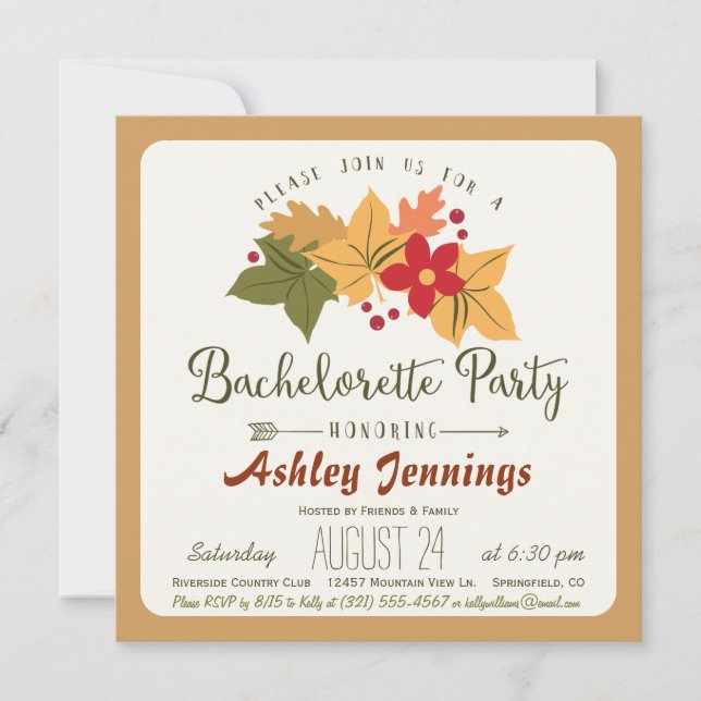 Invitation Elégante Bachelorette Leaves & Berries (Devant)