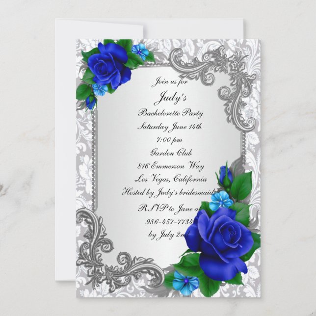 Invitation Élégante Bachelorette Mariage Rose Bleue (Devant)
