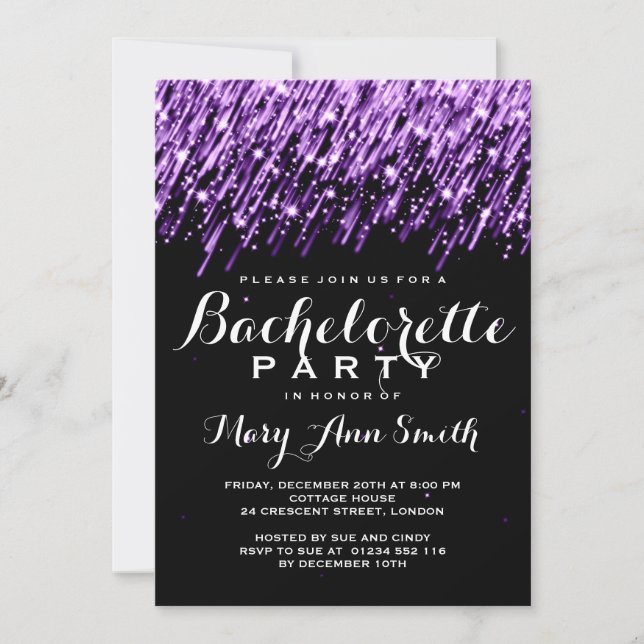 Invitation Élégante Bachelorette Party Des Étoiles Violet (Devant)