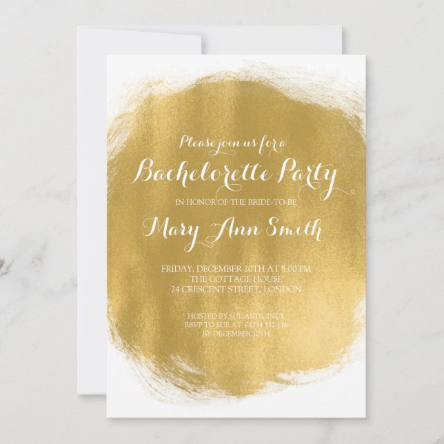 Invitation Elégante Bachelorette Party Gold Peinture Look (Devant)