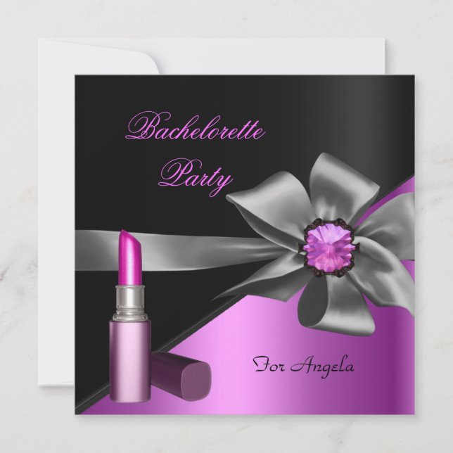 Invitation Élégante Bachelorette Party rose Black Lipstick (Devant)