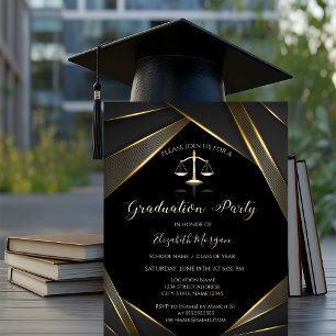 Invitation Élégante balance de justice en or noir de remise d