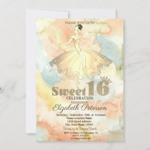 Invitation Elégante Ballerina Aquarelle Splash Sweet 16