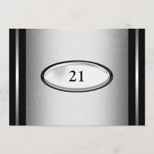 Invitation Élégante bande d'argent noir 21e anniversaire mâle