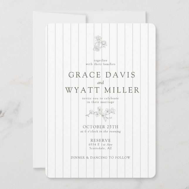 Invitation Élégante bande Vintage classique vert olive Mariag (Devant)