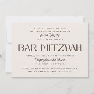 Invitation Élégante Bar Mitzvah en ivoire doux Juif minimal