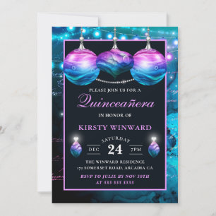 Invitation Elégante Baubles de sirène bleu et pourpre Quincea