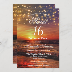 Invitation Élégante Beach String Lights Summer Anniversaire P