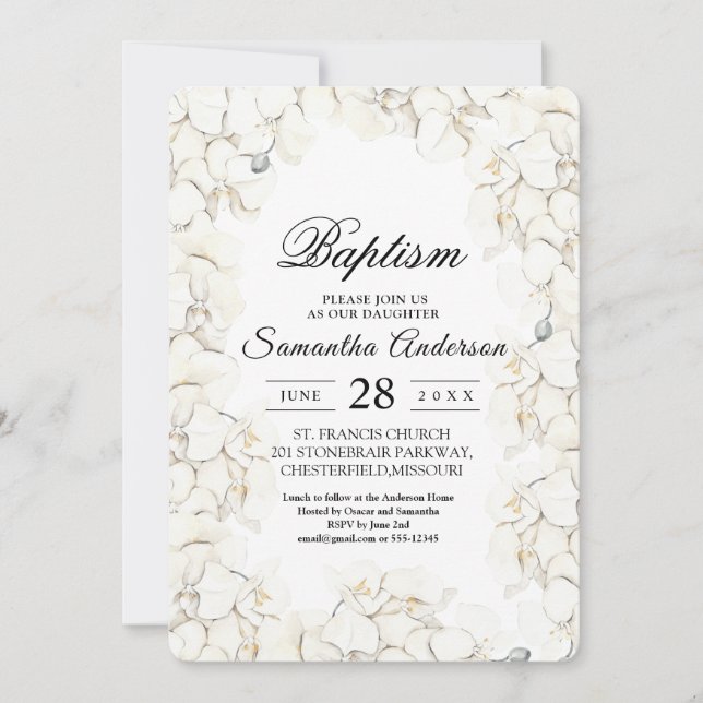 Invitation Elégante Beauté Orchidées Blanches Cadre (Devant)