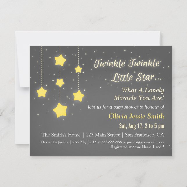 Invitation Élégante Berceuse pour Bébé "Twinkle Twinkle Littl (Devant)