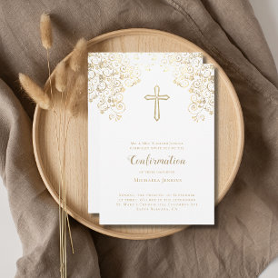 Invitation Élégante Bible Or Blanc Verse Confirmation