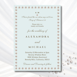 Invitation Élégante Bible Verset Bleu Perle Mariage Chrétien 
