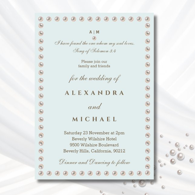 Invitation Élégante Bible Verset Bleu Perle Mariage Chrétien  (Créateur téléchargé)