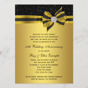 Invitation Élégante Black and Gold Bow 50e anniversaire