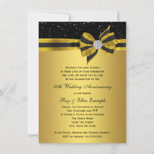 Invitation Élégante Black and Gold Bow 50e anniversaire
