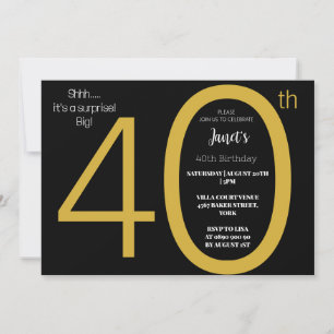 Invitation Elégante Black and Gold Surprise quarante Annivers