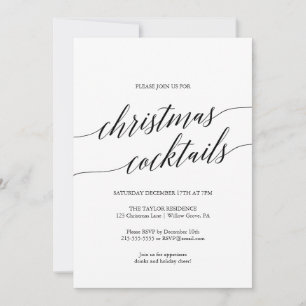 Invitation Élégante Black Calligraphy Christmas Cocktail Part