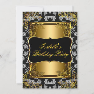 Invitation Elégante Black Gold Damask Brocade Anniversaire Pa