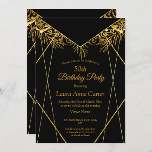 Invitation Elégante Black Gold Faux Foil 50e fête d'anniversa