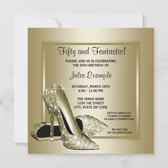 Invitation Elégante Black Gold High Heel fête d'anniversaire (Devant)