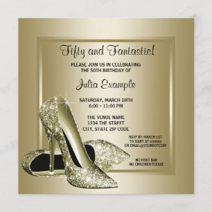 Invitation Elégante Black Gold High Heel fête d'anniversaire