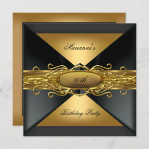 Invitation Elégante Black Gold Jewel Anniversaire fête 50ème