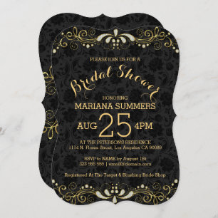 Invitation Elégante Black & Gold Lace Bridal Shower Invitatio