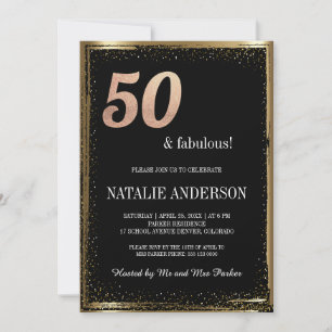 Invitation Elégante Black Gold Parties scintillant 50e annive
