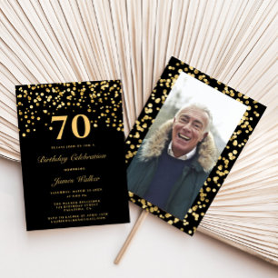 Invitation Elégante Black Gold Photo 70E Anniversaire