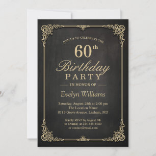 Invitation Elégante Black Gold Vintage Frame Anniversaire