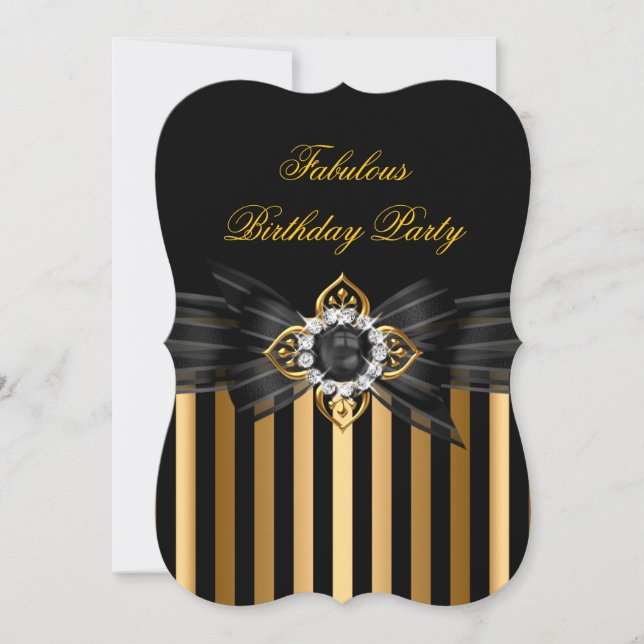 Invitation Elégante Black Pearl Bow Stripe Anniversaire (Devant)