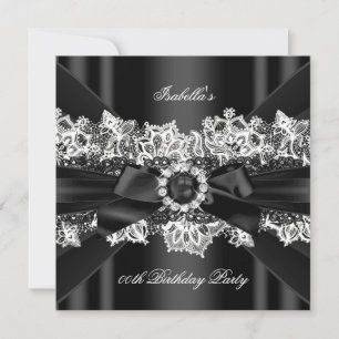 Invitation Elégante Black Pearl White Lace Bow fête d'anniver
