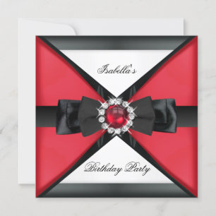 Invitation Elégante Black Red Pearl Bow White Anniversaire Pa