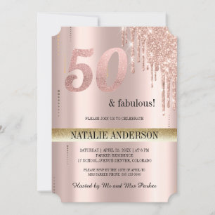 Invitation Elégante Black rose Gold Parties scintillant 50e a