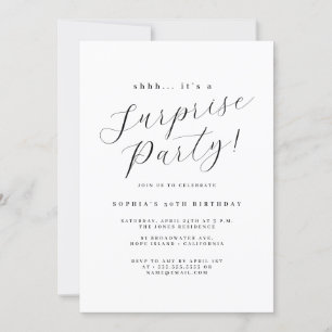 Invitation Élégante Black Script Surprise Party