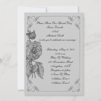 Invitation Elégante Black Silver Peony Mariage Fleur Invitati