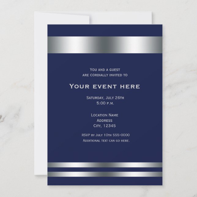 Invitation élégante bleu argent pour soirée dîner (Devant)