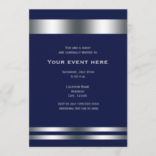 Invitation élégante bleu argent pour soirée dîner