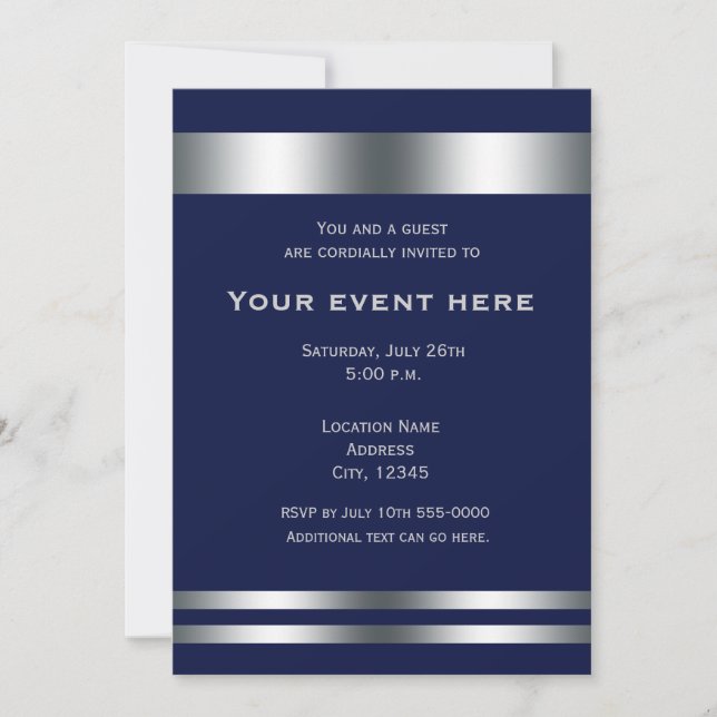 Invitation élégante bleu argent pour soirée dîner (Devant)