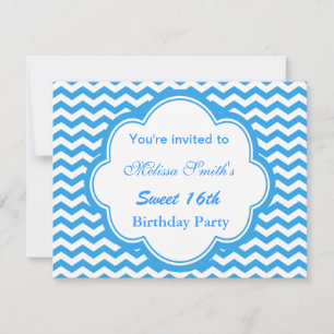 Invitation Elégante bleu, chevron tendance filles sucrées 16è