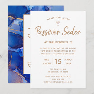 Invitation élégante bleu or pour le Seder de Pâque