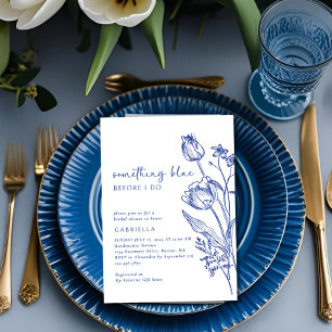 Invitation Elégante Bleue Blanc Ligne Art Fête des mariées Fl