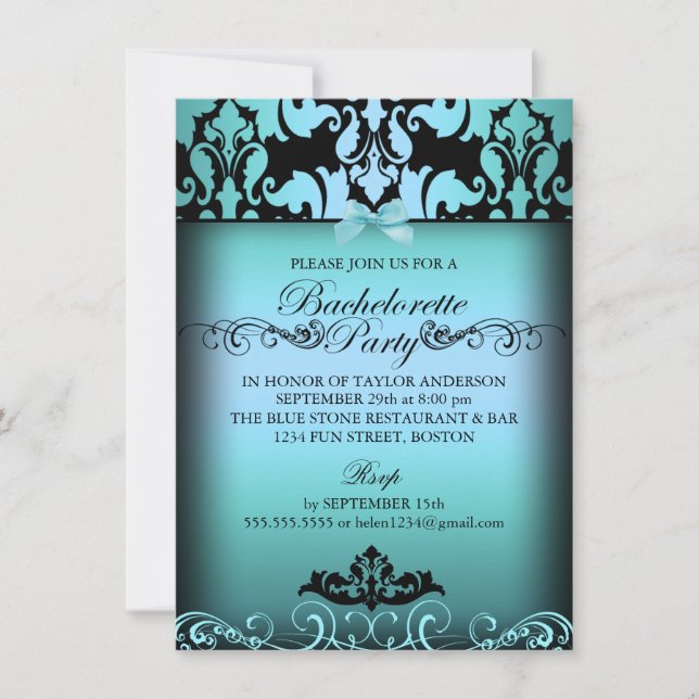 Invitation élégante bleue en damas pour enterremen (Devant)