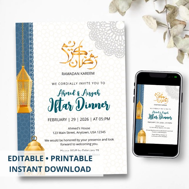 Invitation élégante bleue pour Iftar du Ramadan is (Créateur téléchargé)