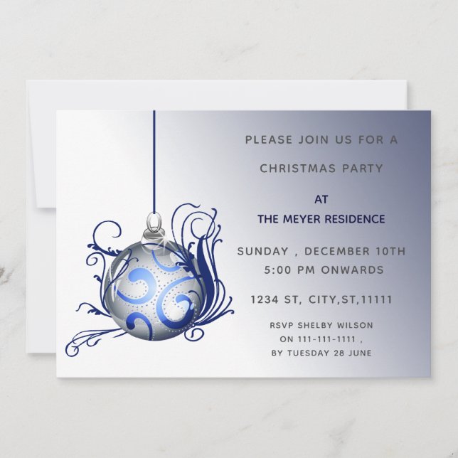 Invitation élégante bleue pour une fête de vacance (Devant)