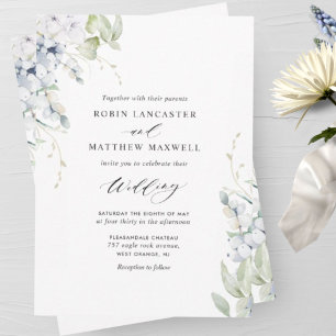 Invitation Elégante Bliss, Blanc Floral et Mariage de verdure