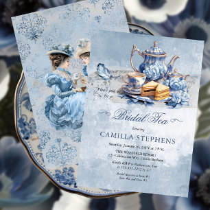 Invitation Elégante Blue Floral TeaSet Bridal Tea Party