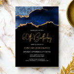 Invitation Elégante Blue Gold Agate 60e fête d'anniversaire<br><div class="desc">Cette invitation branchée à 60ème anniversaire présente une image aquarelle d'une géode agate dans les tons bleu avec des reflets d'or. Les mots "60e anniversaire" apparaissent dans la parties scintillant en faux or dans la police décorative moderne d'écriture manuscrite. Customisez-le avec le nom de l'honoré dans le texte couleur or...</div>