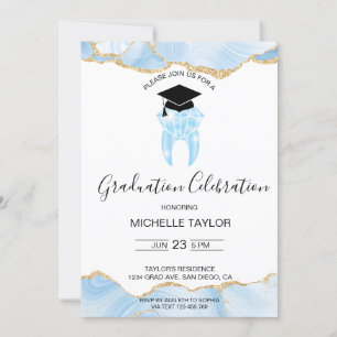 Invitation Élégante Blue Gold Dental Dentist Dentist Gradust